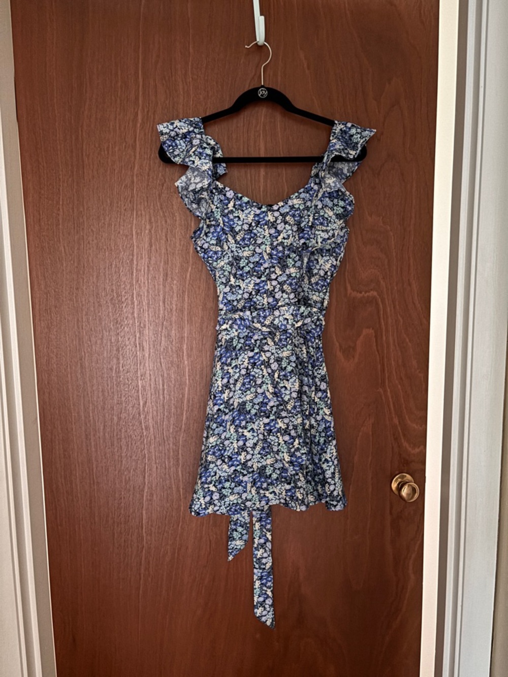 Trixxi Blue Floral Ruffle Mini Dress with Back Tie